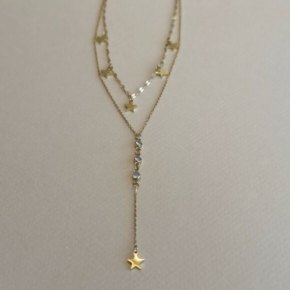Gold Star Layered Necklace M1315 - Picture 3 of 4